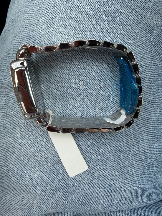 Michele Silver Crystal-Set Square Bracelet Watch with Mother-of-Pearl Dial